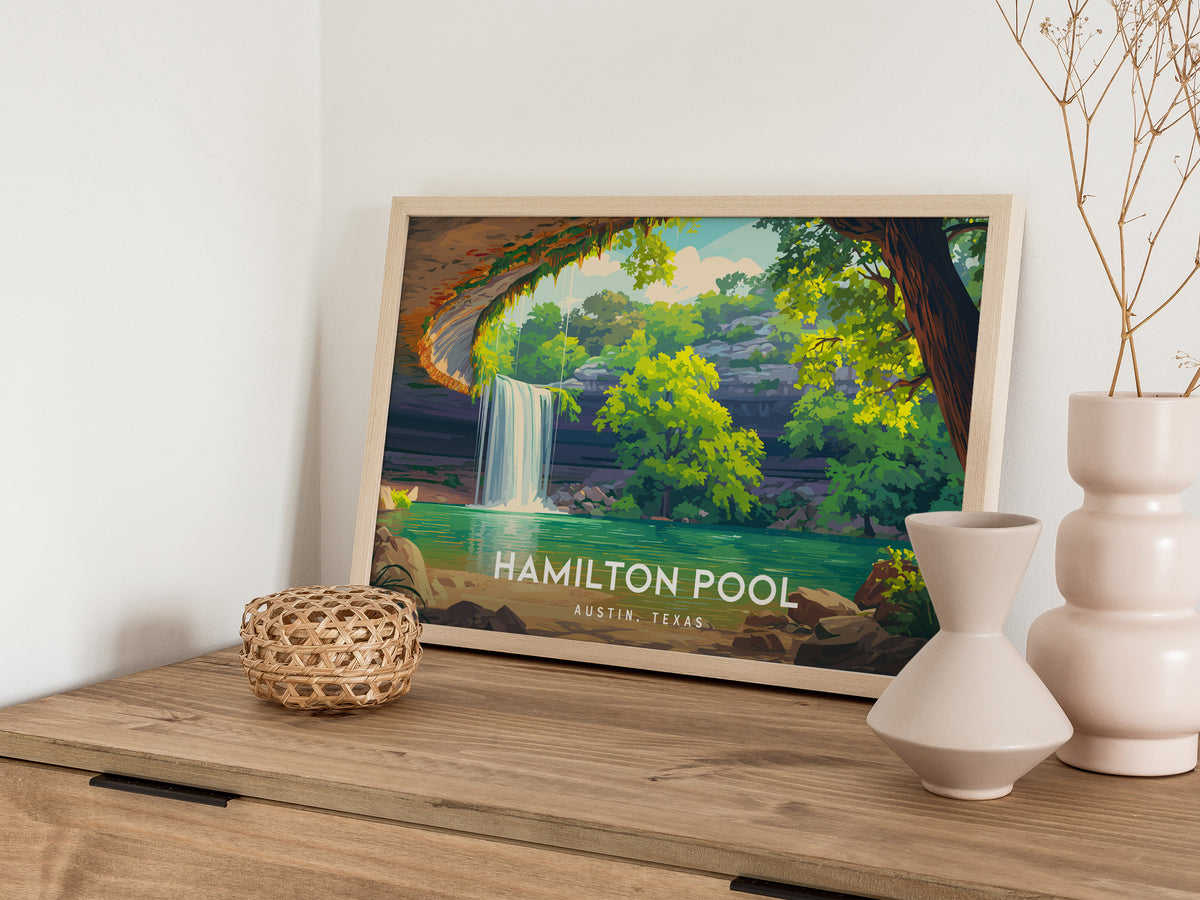 Hamilton Pool Landscape Poster | Austin, Texas Framed or Unframed Beach House Decor Wall Art — 12x18 in