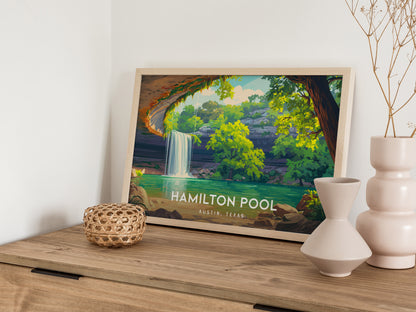 Hamilton Pool Landscape Poster | Austin, Texas Framed or Unframed Beach House Decor Wall Art — 12x18 in