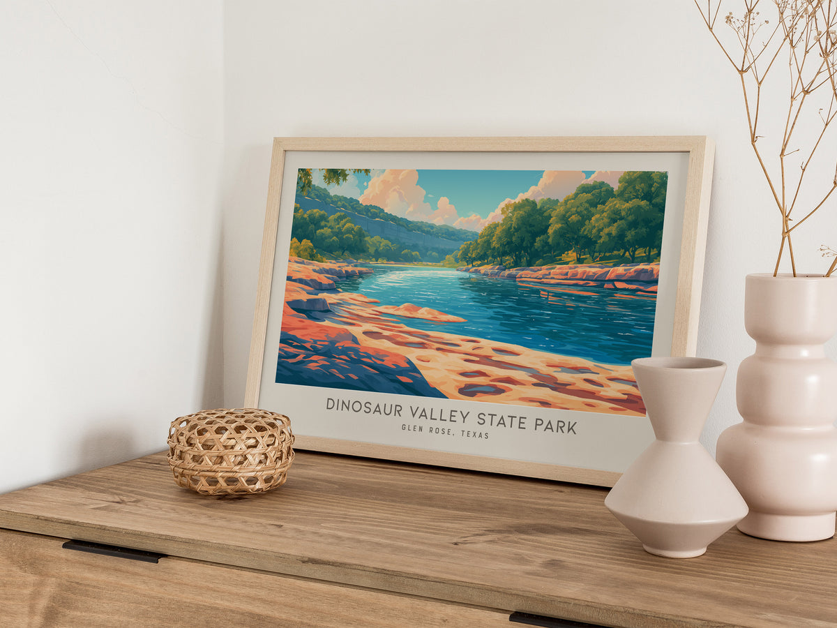Dinosaur Valley State Park Landscape Matte Border Poster | Glen Rose, Texas Framed or Unframed Travel Wall Art — 12x18 in
