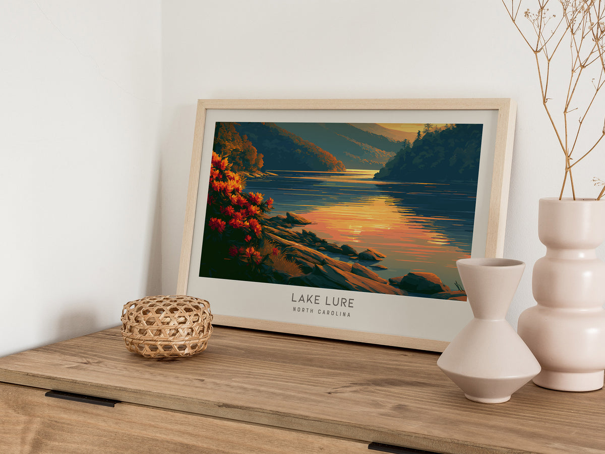 Lake Lure Landscape Matte Border Poster | North Carolina Travel Wall Art — 12x18 in