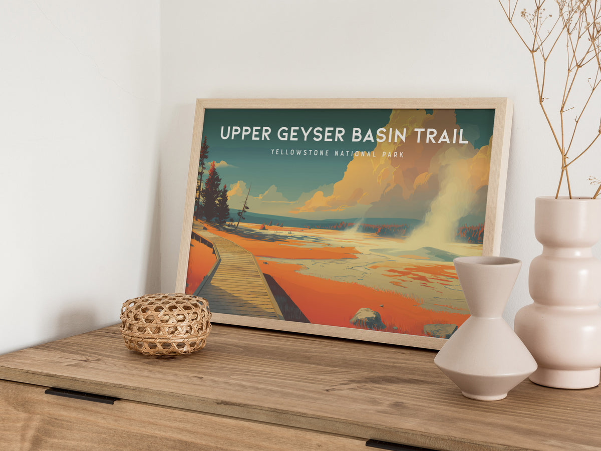 Upper Geyser Basin Trail Landscape Poster | Yellowstone National Park Vacation Wall Art — 12x18 in