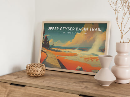 Upper Geyser Basin Trail Landscape Poster | Yellowstone National Park Vacation Wall Art — 12x18 in