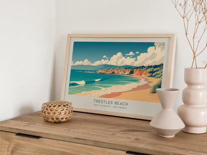 Trestles Beach Landscape Matte Border Poster | San Clemente, California Vacation Wall Art — 12x18 in