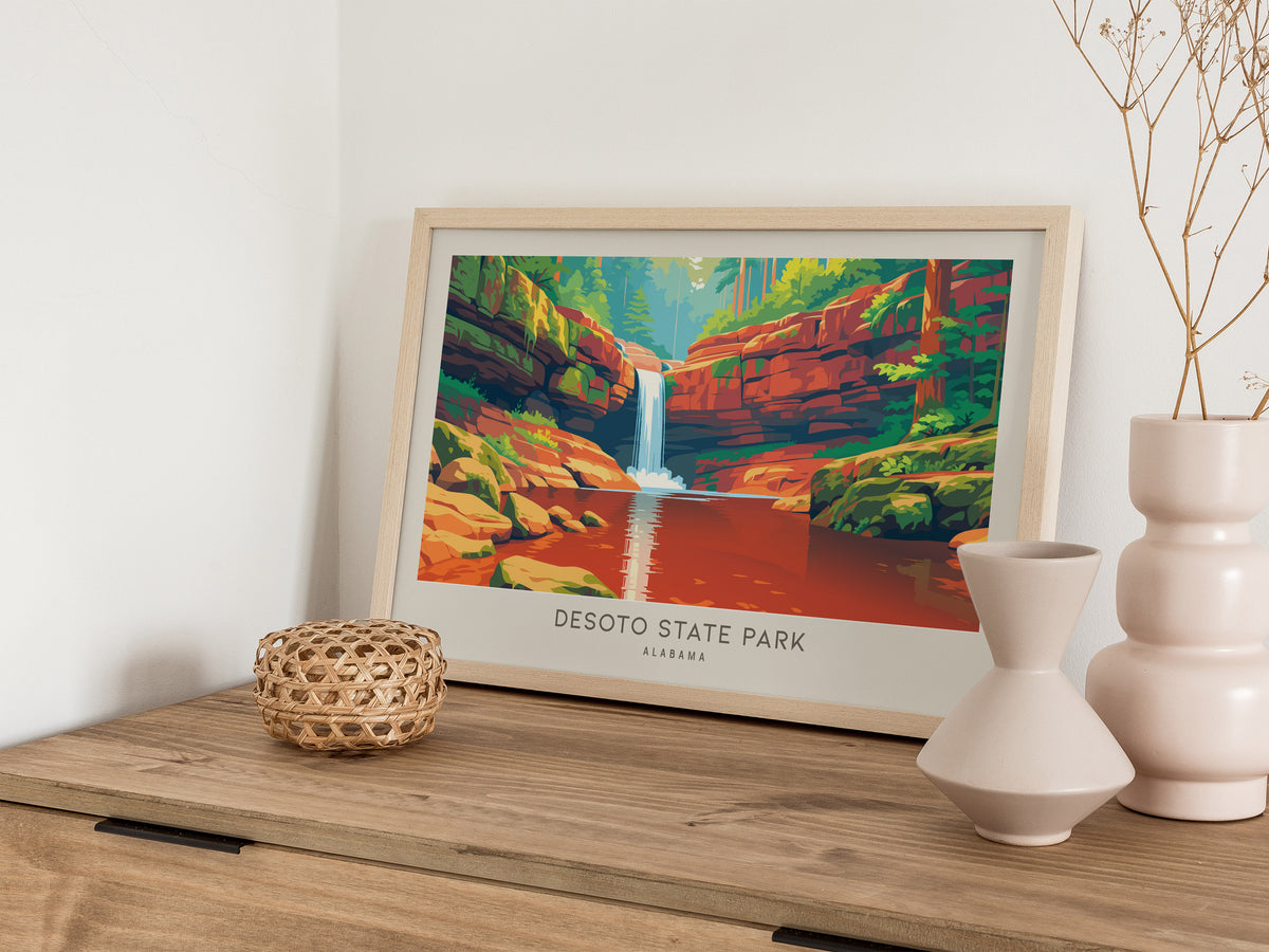 DeSoto State Park Landscape Matte Border Poster | Alabama Travel Gift Framed or Unframed — 12x18 in