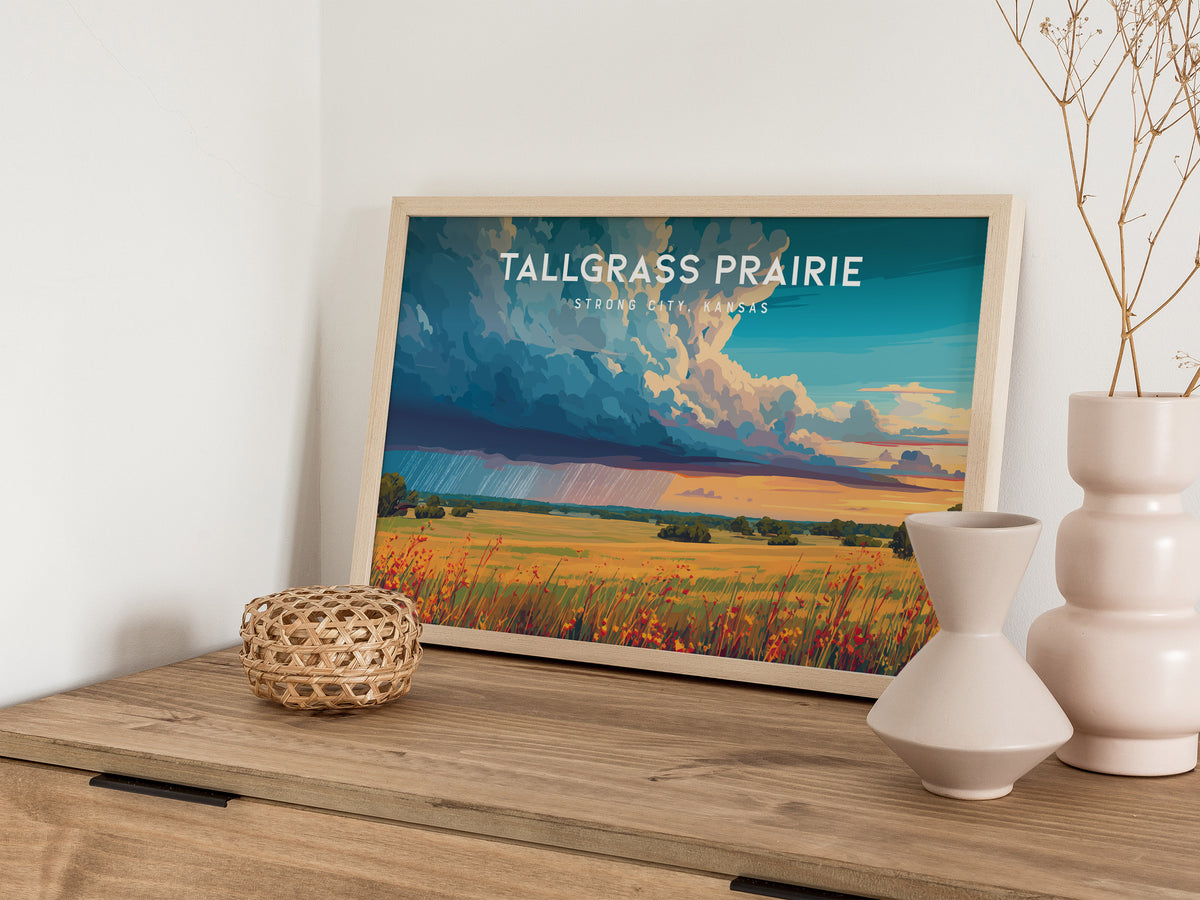 Tallgrass Prairie Landscape Poster | Strong City, Kansas Vacation Wall Art — 12x18 in