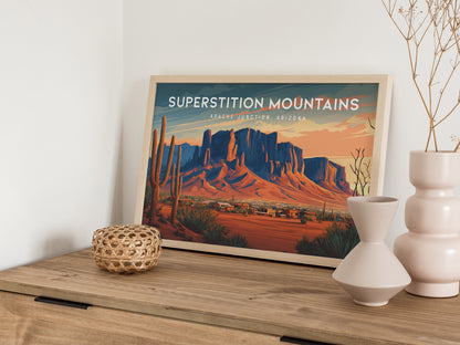 Superstition Mountains Landscape Poster | Apache Junction, Arizona Vacation Wall Art — 12x18 in