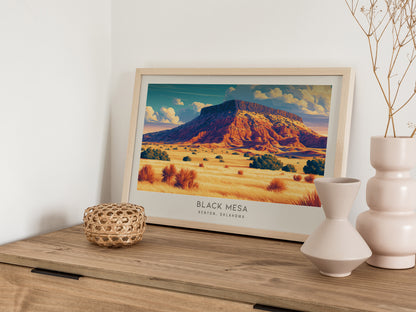 Black Mesa Landscape Matte Border Poster | Kenton, Oklahoma Travel Wall Art — 12x18 in