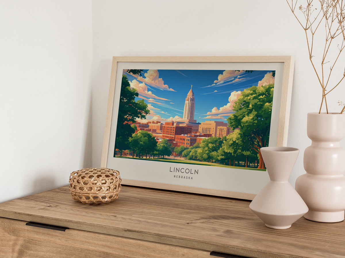 Lincoln Landscape Matte Border Poster | Nebraska Travel Wall Art — 12x18 in