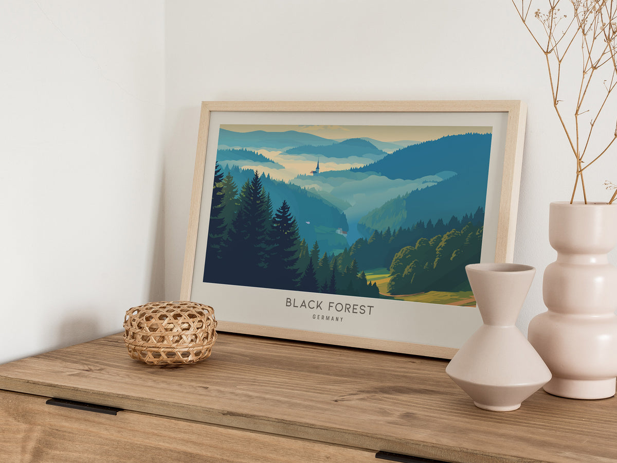 Black Forest Landscape Matte Border Poster | Germany Framed or Unframed Travel Gift — 12x18 in