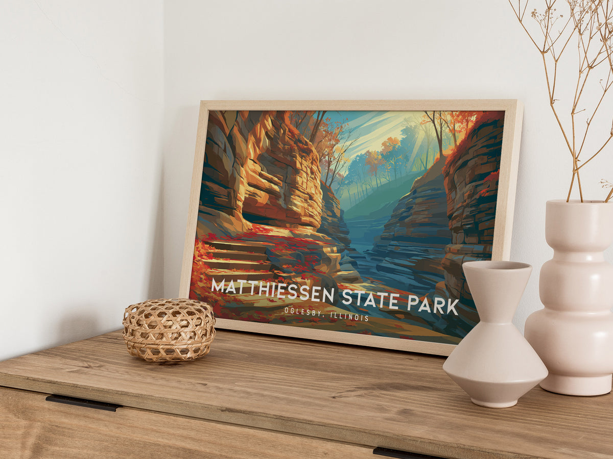 Matthiessen State Park Landscape Poster | Oglesby, Illinois Framed or Unframed Vacation Wall Art — 12x18 in