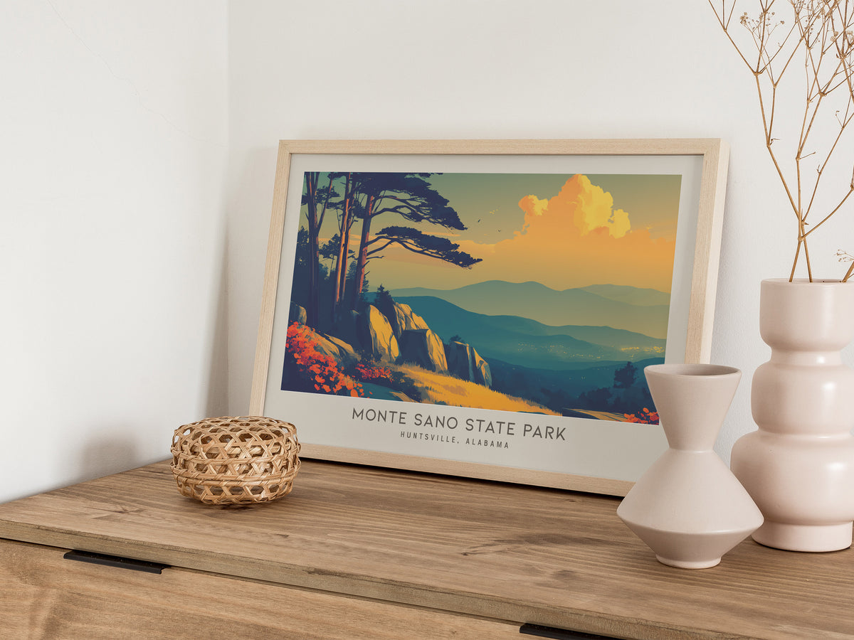 Monte Sano State Park Landscape Matte Border Poster | Huntsville, Alabama Vacation Wall Art — 12x18 in