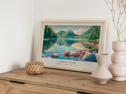 Jordan Pond Landscape Matte Border Poster | Acadia National Park, Maine Travel Wall Art — 12x18 in