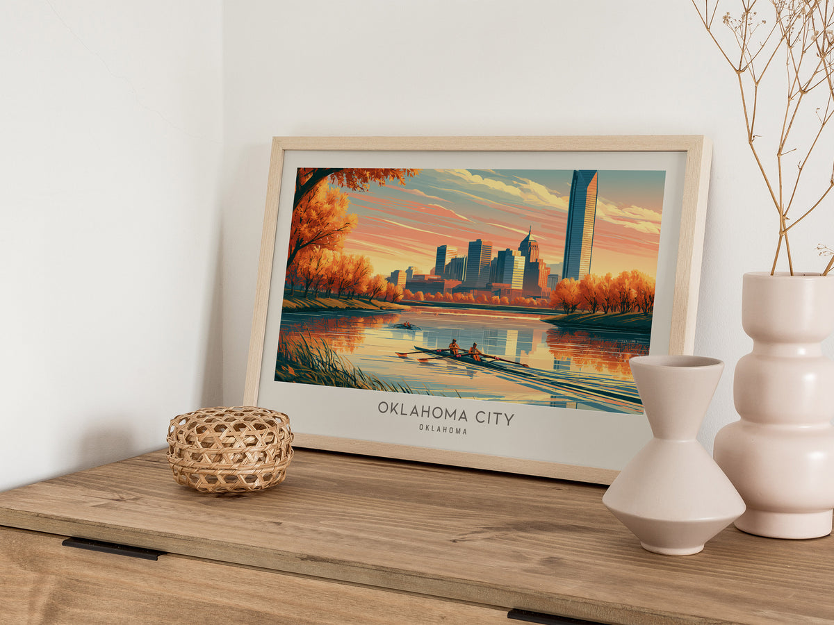 Oklahoma City Landscape Matte Border Poster | Travel Wall Art — 12x18 in