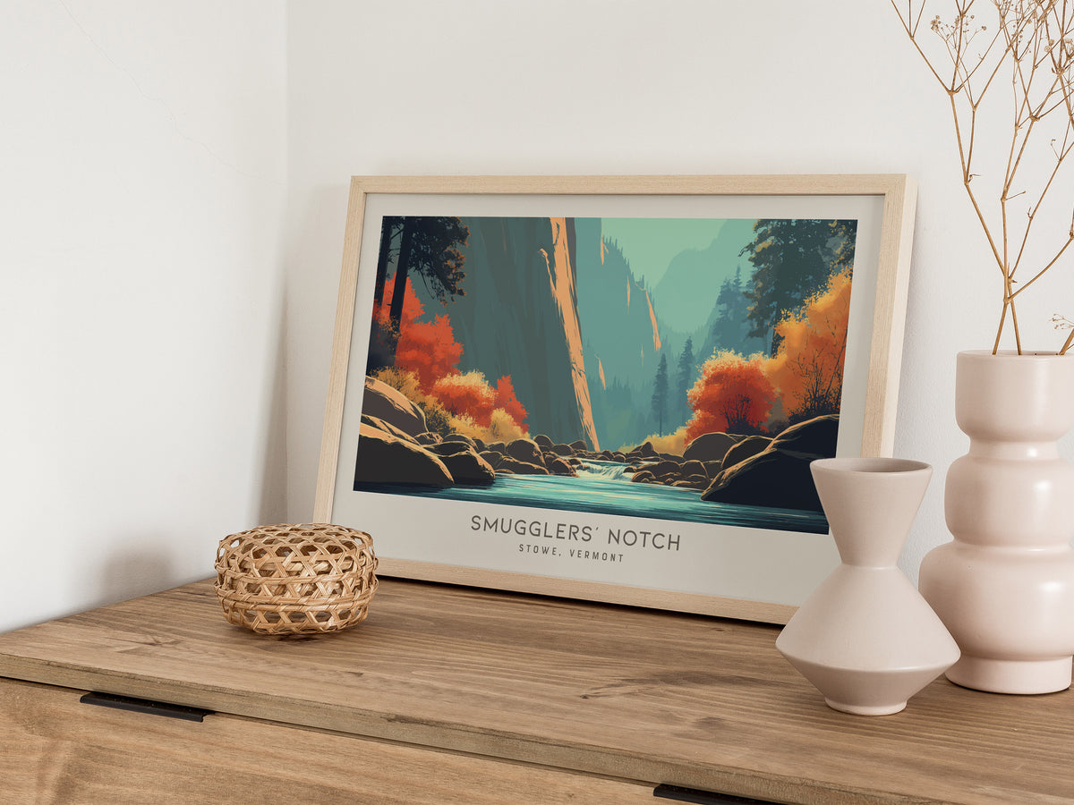 Smugglers' Notch Landscape Matte Border Poster | Stowe, Vermont Vacation Wall Art — 12x18 in
