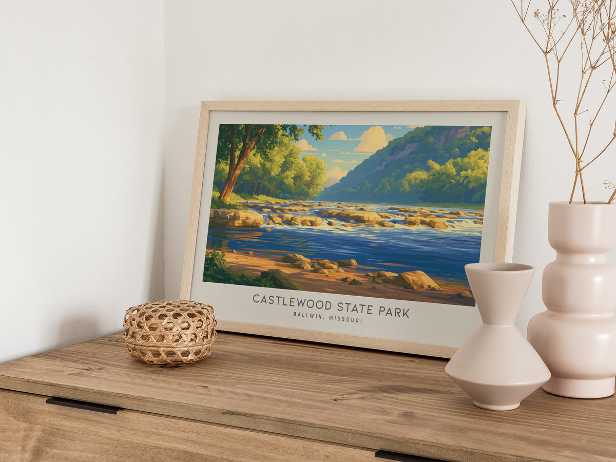 Castlewood State Park Landscape Matte Border Poster | Ballwin, Missouri Framed or Unframed Travel Gift — 12x18 in