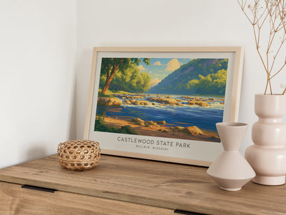 Castlewood State Park Landscape Matte Border Poster | Ballwin, Missouri Framed or Unframed Travel Gift — 12x18 in