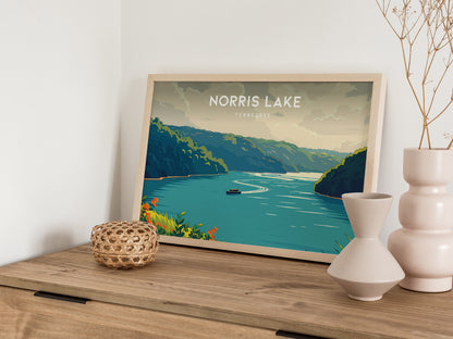 Norris Lake, Tennessee Landscape Poster | Lakeside Getaway Framed or Unframed Wall Art — 12x18 in