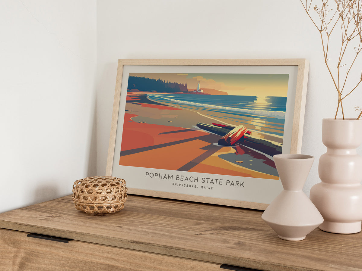 Popham Beach State Park Landscape Matte Border Poster | Phippsburg, Maine Travel Wall Art — 12x18 in