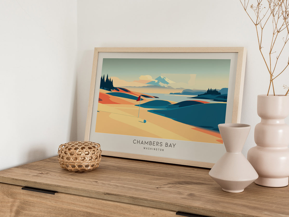 Chambers Bay Landscape Matte Border Poster | Washington Framed or Unframed Golf Wall Art — 12x18 in