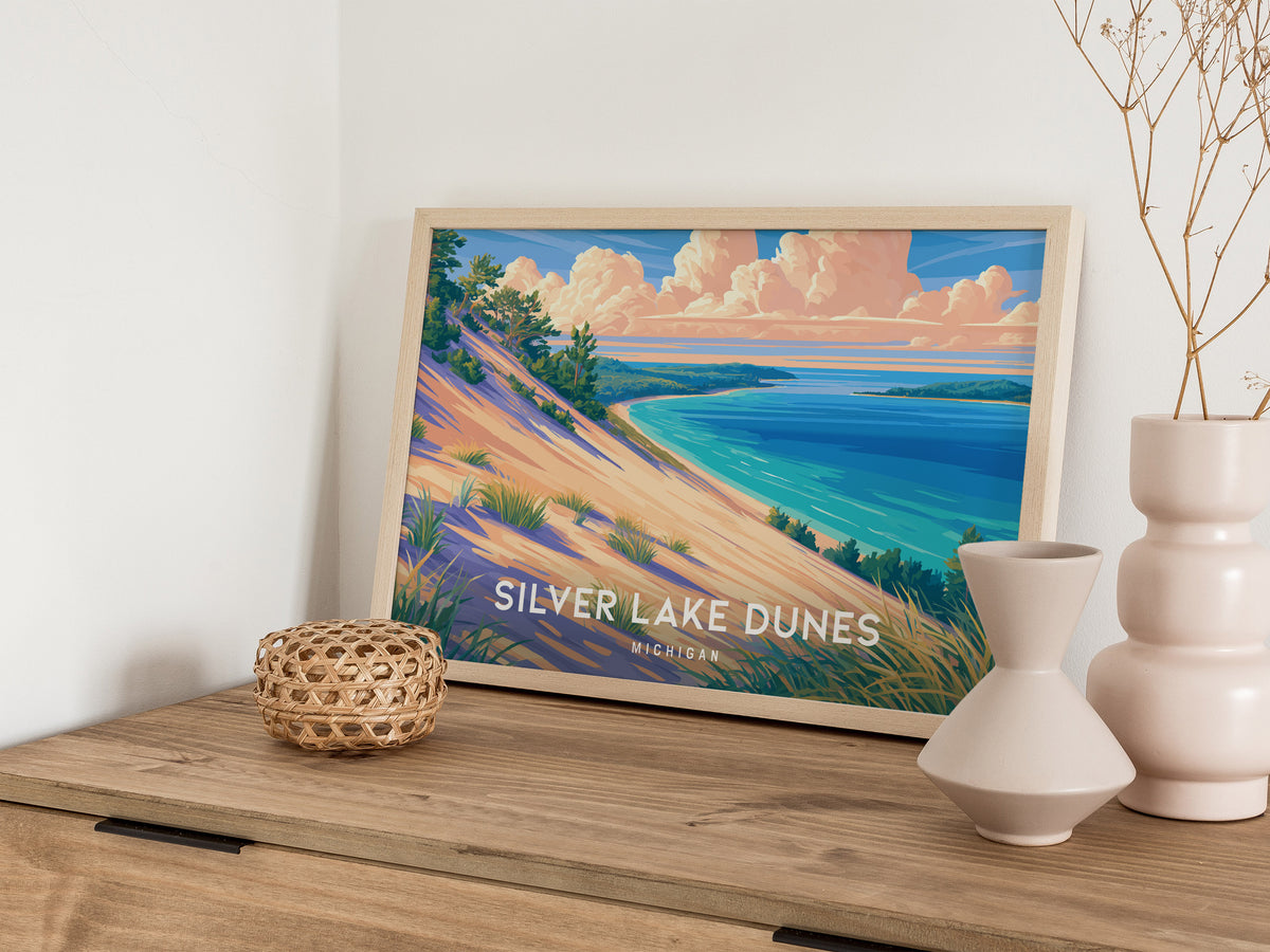 Silver Lake Dunes, Michigan Landscape Poster | Beach House Decor & Scenic Wall Art — 12x18 in