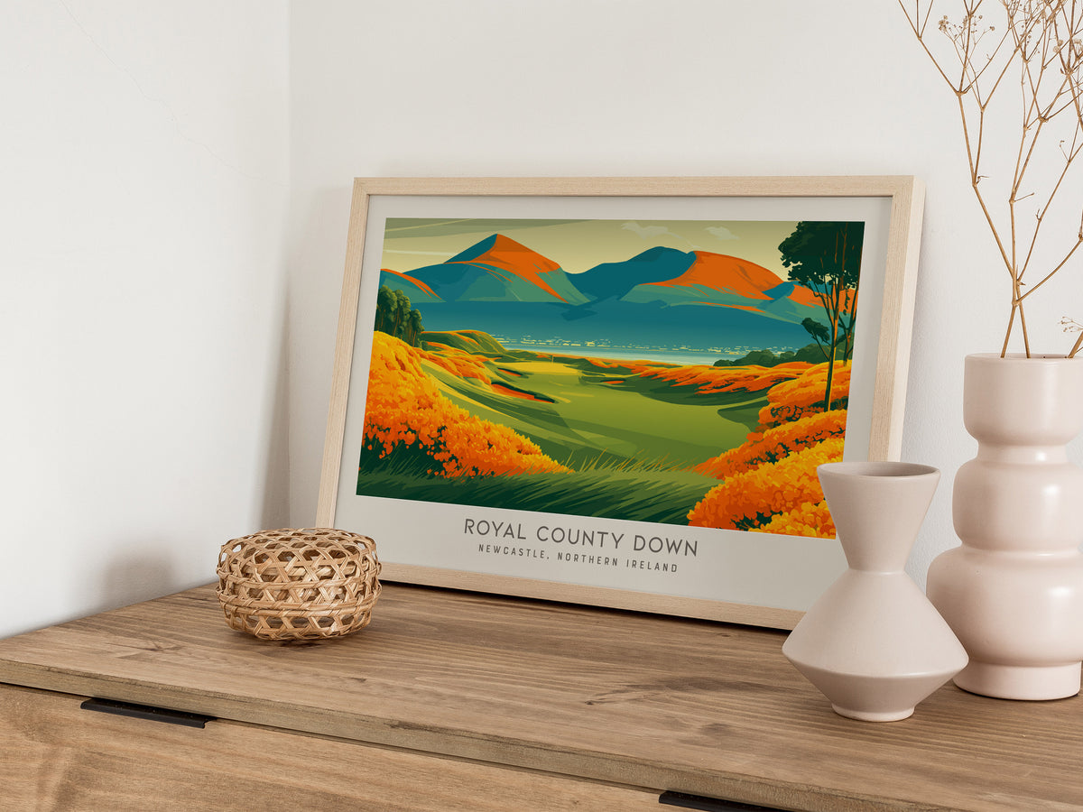 Royal County Down Landscape Matte Border Poster | Newcastle, Northern Ireland Travel Wall Art — 12x18 in