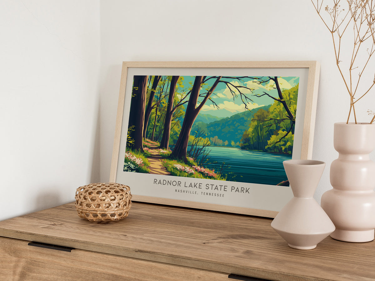 Radnor Lake State Park Landscape Matte Border Poster | Nashville, Tennessee Travel Gift Framed or Unframed — 12x18 in
