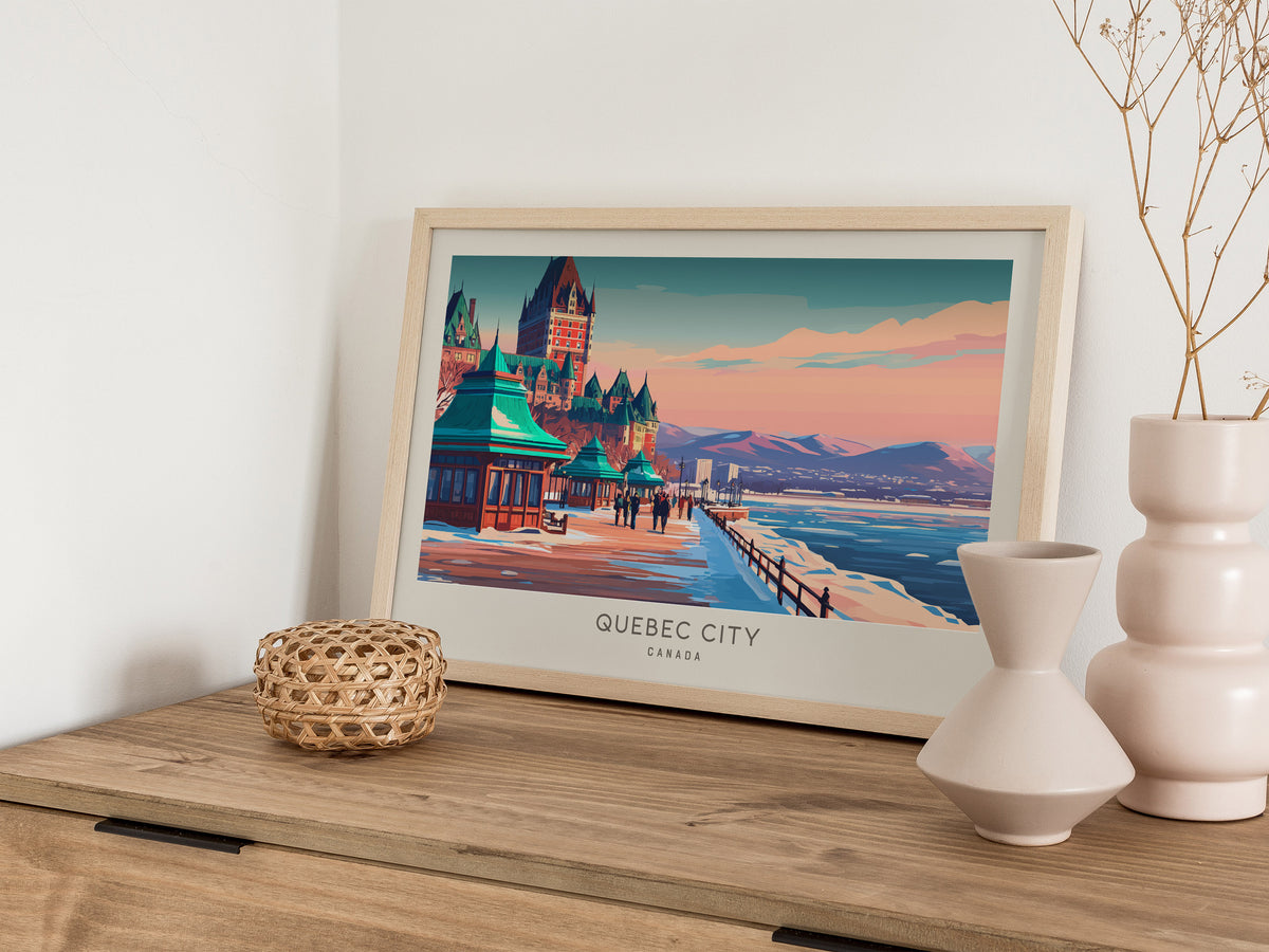 Quebec City Landscape Matte Border Poster | Canada Travel Wall Art — 12x18 in