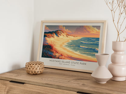 Mustang Island State Park Landscape Matte Border Poster | Port Aransas, Texas Vacation Wall Art — 12x18 in