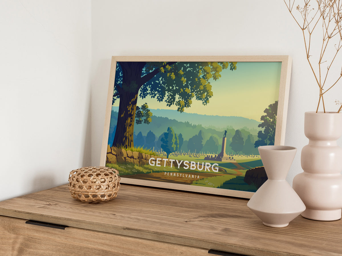 Gettysburg, Pennsylvania Landscape Poster | Historic Civil War Battlefield Travel Wall Art — 12x18 in