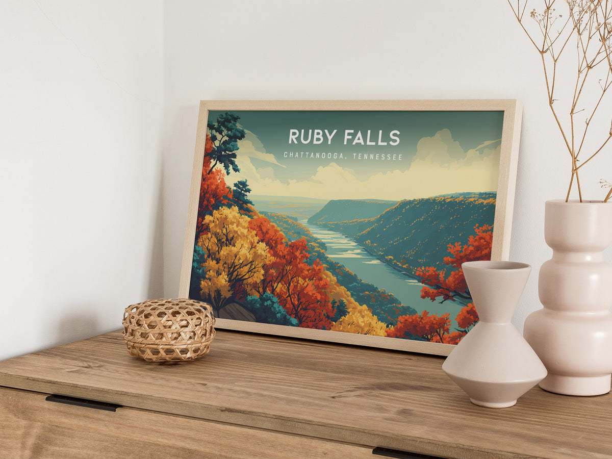 Ruby Falls Landscape Poster | Chattanooga, Tennessee Cavern Vacation Wall Art — 12x18 in