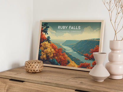 Ruby Falls Landscape Poster | Chattanooga, Tennessee Cavern Vacation Wall Art — 12x18 in