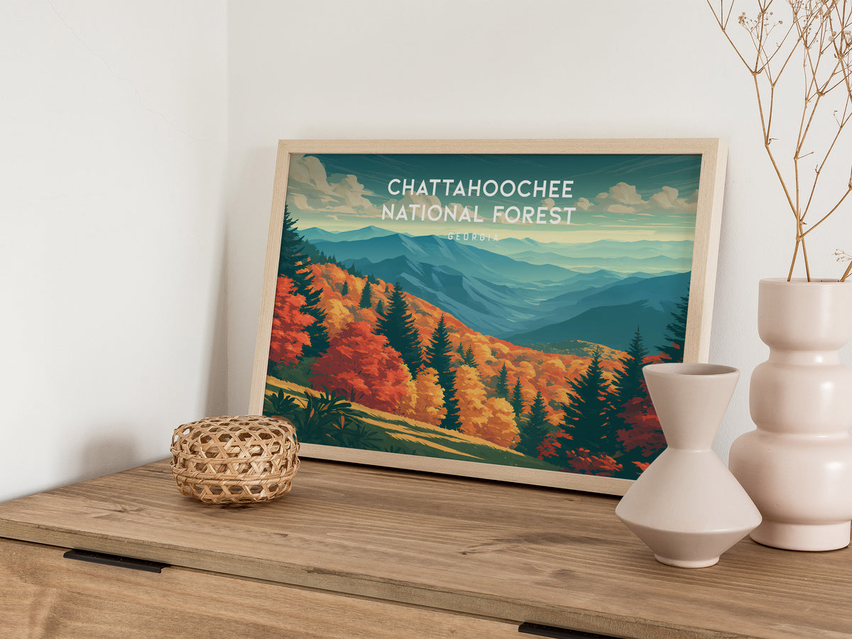 Chattahoochee National Forest Landscape, Georgia Poster | Appalachian Trail Vacation Wall Art — 12x18 in