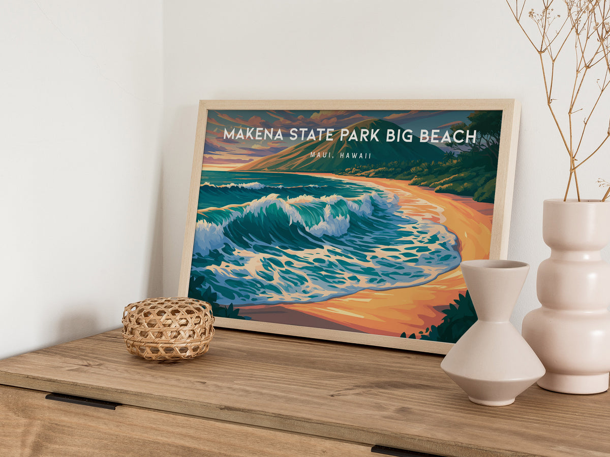 Makena State Park Big Beach Landscape Poster | Maui, Hawaii Vacation Wall Art — 12x18 in