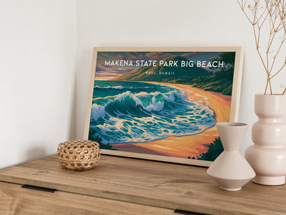 Makena State Park Big Beach Landscape Poster | Maui, Hawaii Vacation Wall Art — 12x18 in