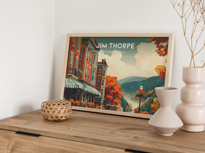 Jim Thorpe, Pennsylvania Landscape Poster | Scenic River Valley Getaway Vacation Wall Art — 12x18 in