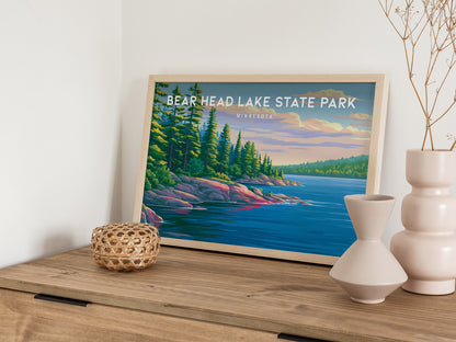 Bear Head Lake State Park Landscape, Minnesota Poster | Northwoods Lake Retreat Framed or Unframed Wall Art — 12x18 in