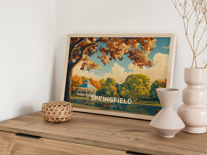 Springfield, Illinois Landscape Poster | Historic Route 66 Prairie Framed or Unframed Wall Art — 12x18 in