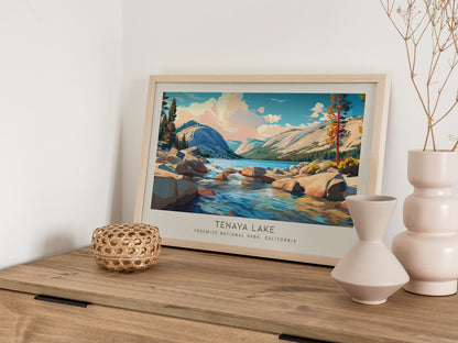 Tenaya Lake Landscape Matte Border Poster | Yosemite National Park, California Framed or Unframed Travel Gift — 12x18 in
