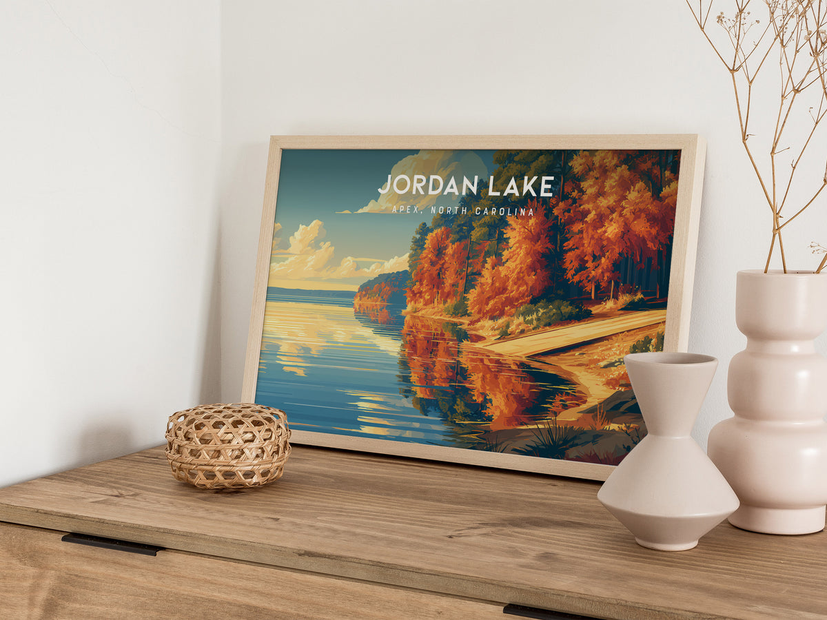 Jordan Lake Landscape Poster | Apex, North Carolina Framed or Unframed Beach House Decor — 12x18 in