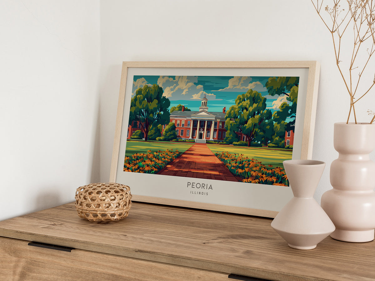 Peoria Landscape Matte Border Poster | Illinois Travel Gift Vacation Wall Art — 12x18 in