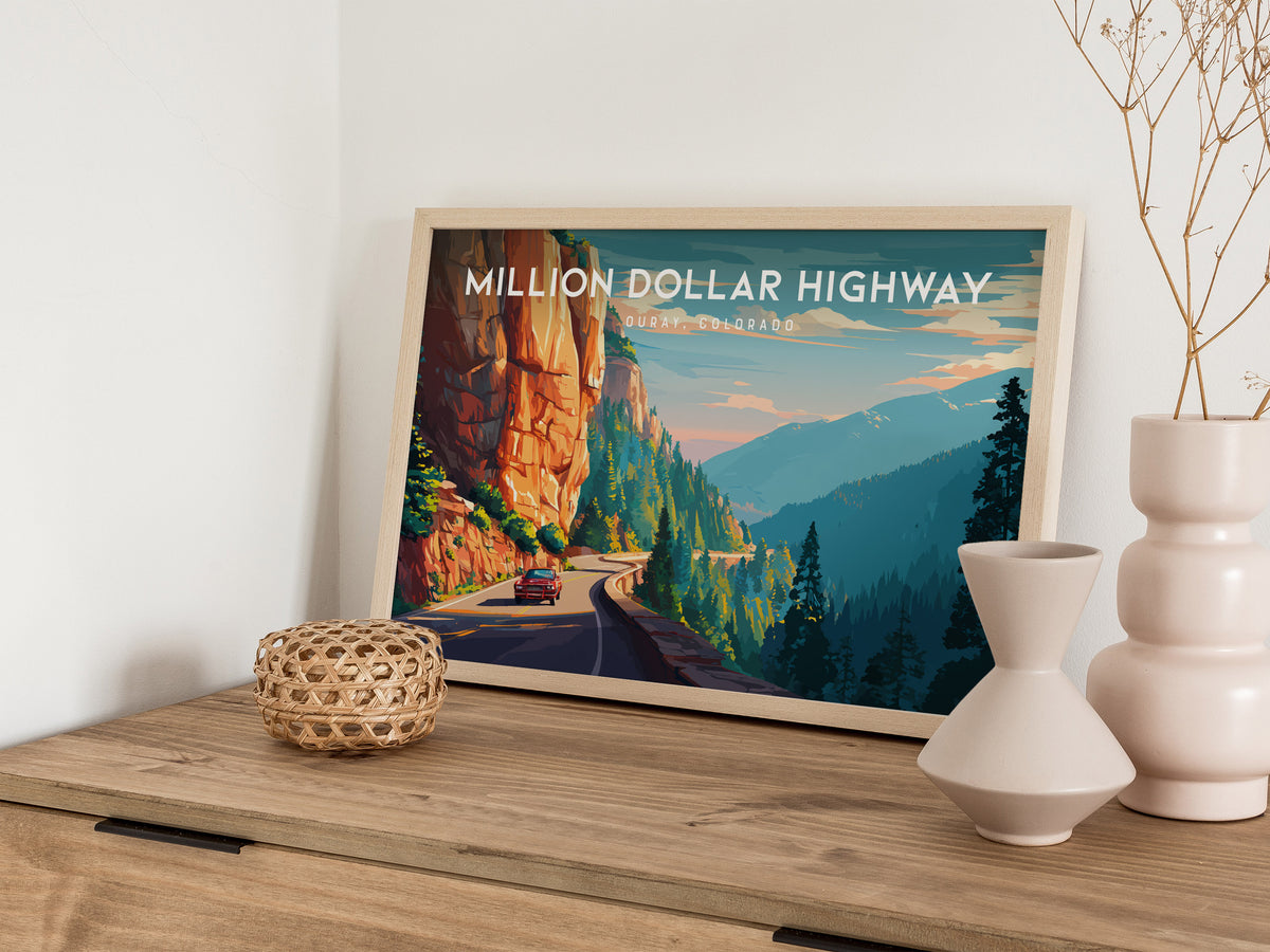 Million Dollar Highway Landscape Poster | Ouray, Colorado Framed or Unframed Alpine Road Art — 12x18 in
