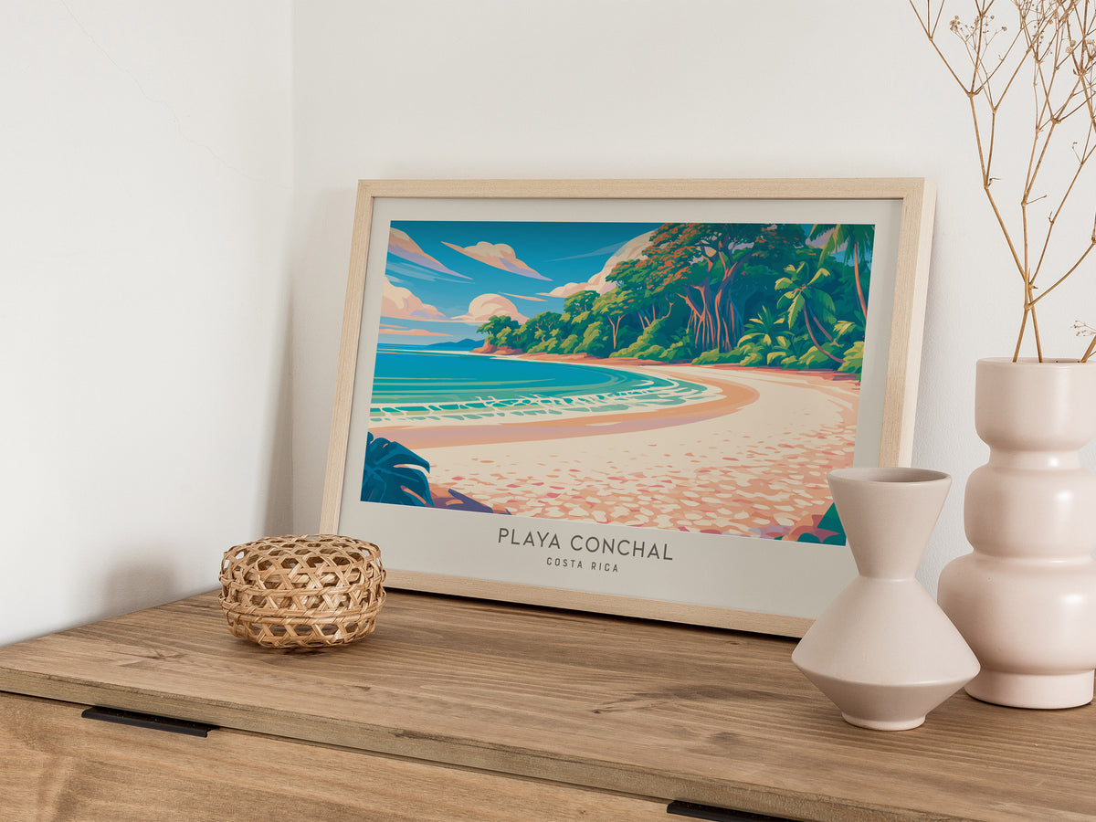 Playa Conchal Landscape Matte Border Poster | Costa Rica Coastal Beach Decor Travel Wall Art — 12x18 in