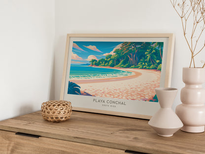 Playa Conchal Landscape Matte Border Poster | Costa Rica Coastal Beach Decor Travel Wall Art — 12x18 in