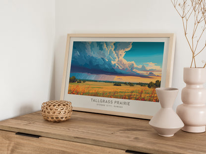 Tallgrass Prairie Landscape Matte Border Poster | Strong City, Kansas Framed or Unframed Travel Gift — 12x18 in