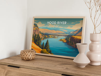 Hood River, Oregon Landscape Poster | Columbia River Gorge Destination Print Wall Art — 12x18 in