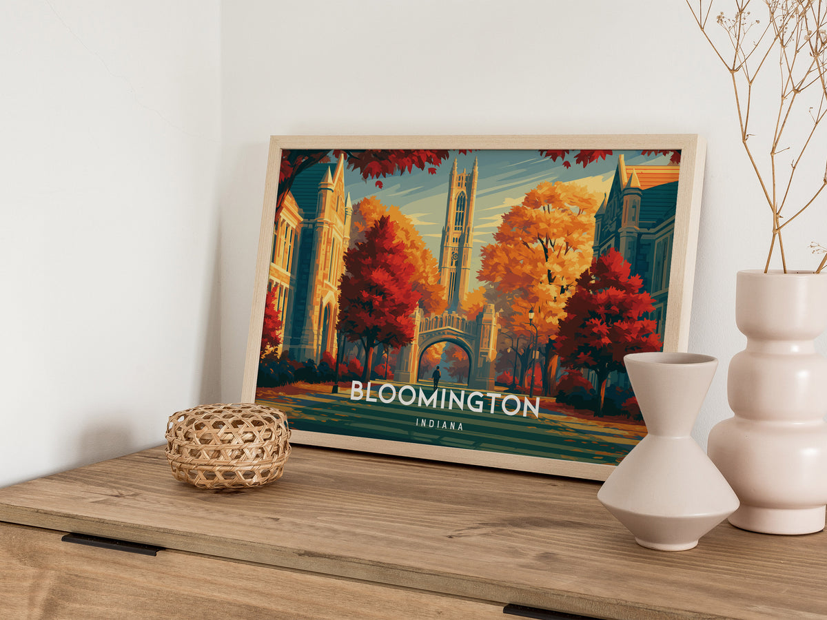 Bloomington, Indiana Landscape Poster | Framed or Unframed Vacation Wall Art — 12x18 in
