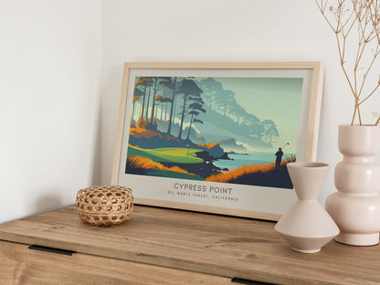Cypress Point Landscape Matte Border Poster | Del Monte Forest, California Country Club Decor Golf Course Print — 12x18 in
