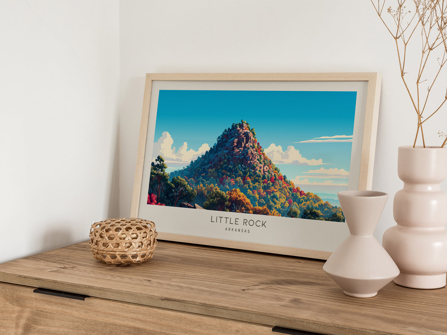 Little Rock Landscape Matte Border Poster | Arkansas Travel Wall Art — 12x18 in