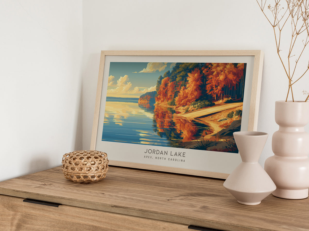 Jordan Lake Landscape Matte Border Poster | Apex, North Carolina Vacation Wall Art — 12x18 in