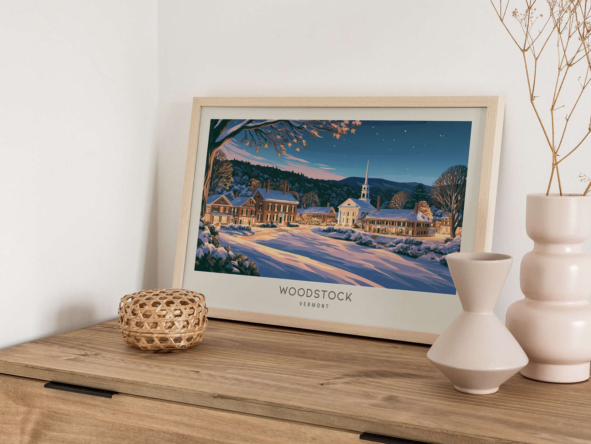 Woodstock Landscape Matte Border Poster | Vermont Destination Print Framed or Unframed — 12x18 in